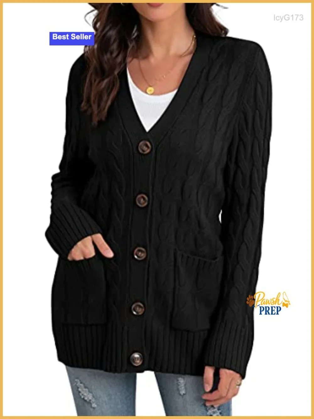 Women's Cable Knit Cardigan Sweater with Pockets, Cozy Long Sleeve Open Front